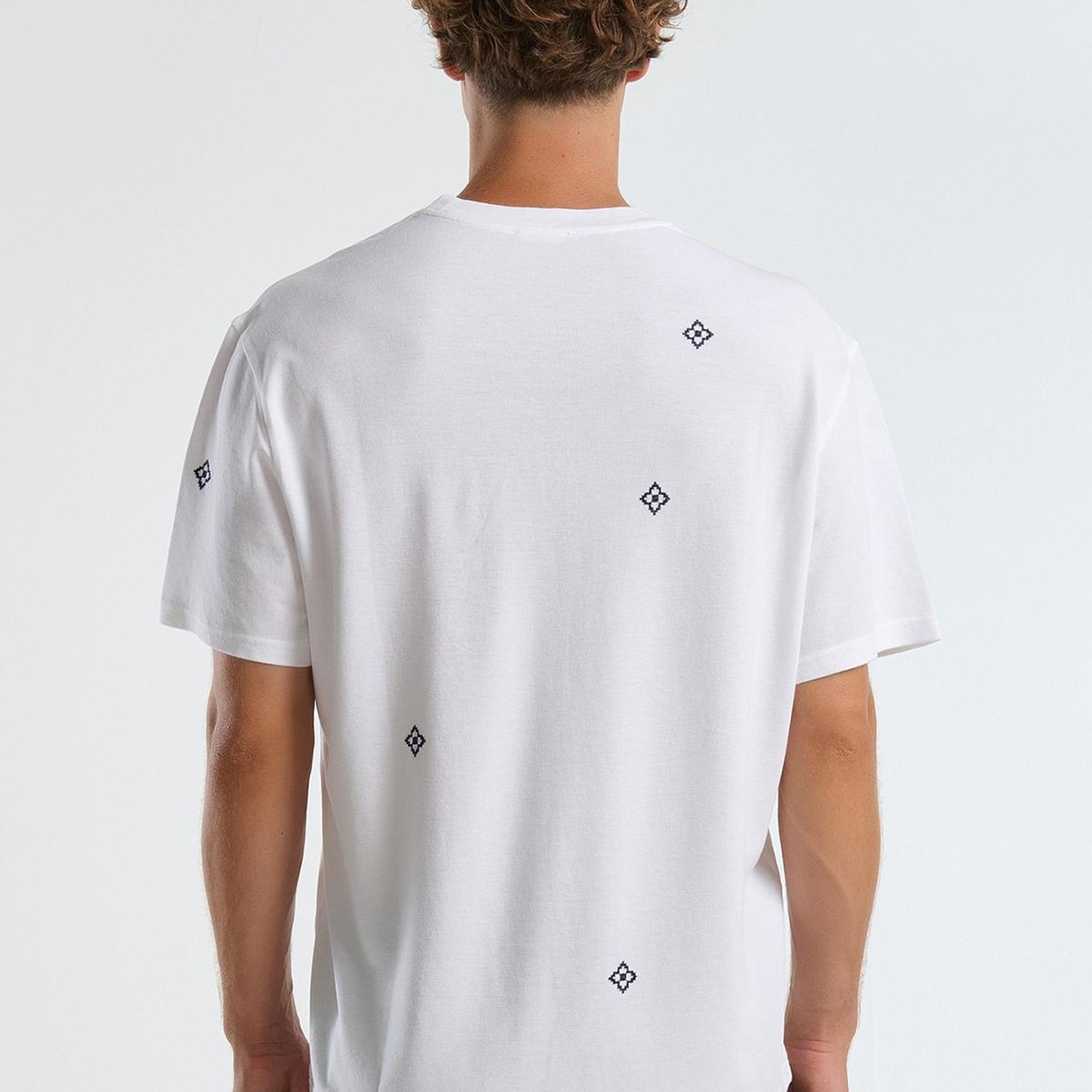 Erkek Beyaz %100 Koton Desenli Pike T-Shirt