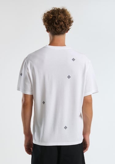  Erkek Beyaz %100 Koton Desenli Pike T-Shirt