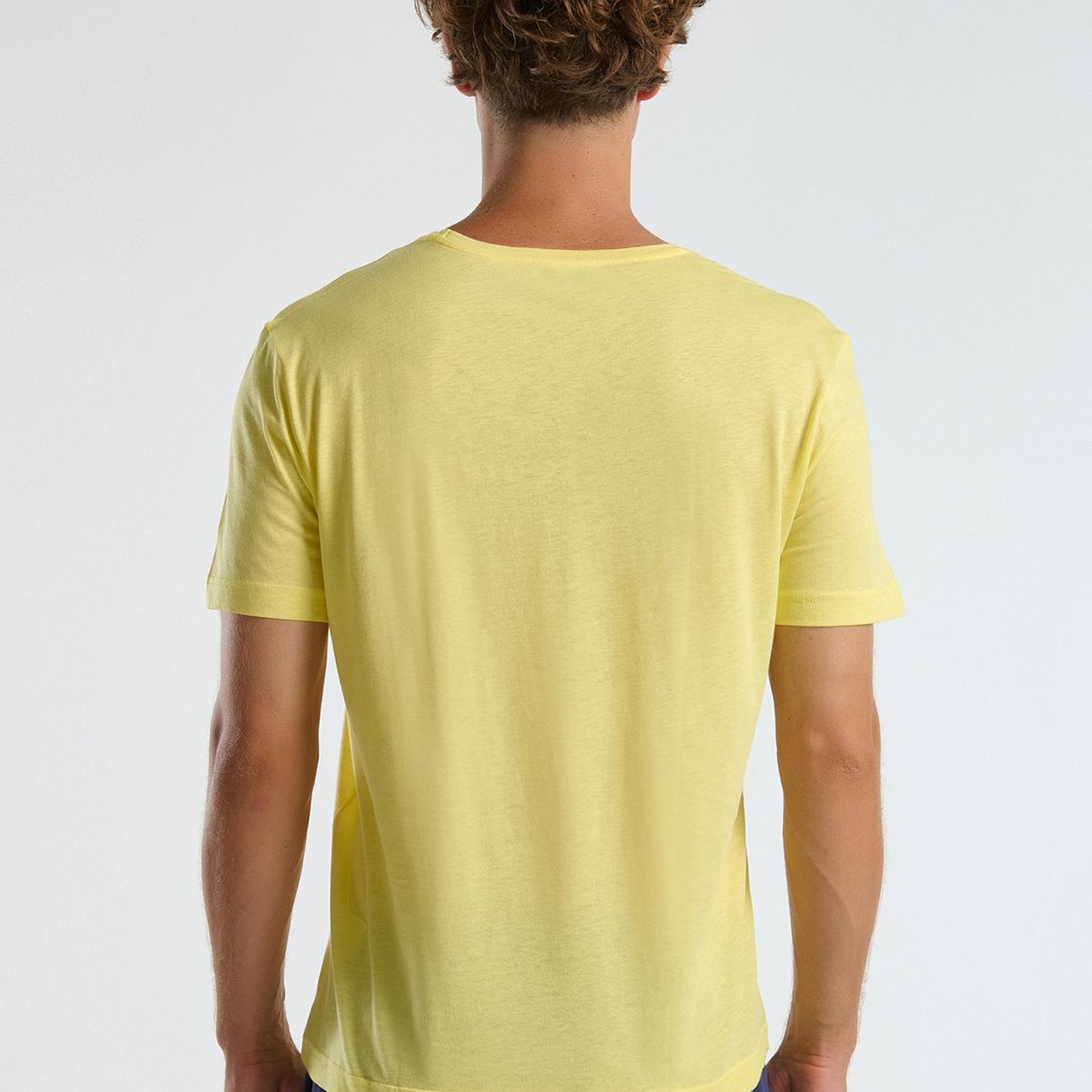 Erkek Sarı %100 Koton Bisiklet Yaka T-Shirt