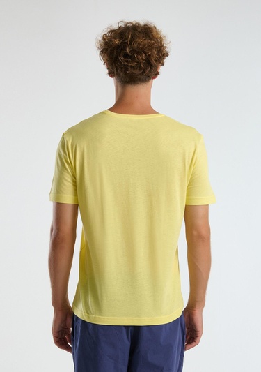  Erkek Sarı %100 Koton Bisiklet Yaka T-Shirt