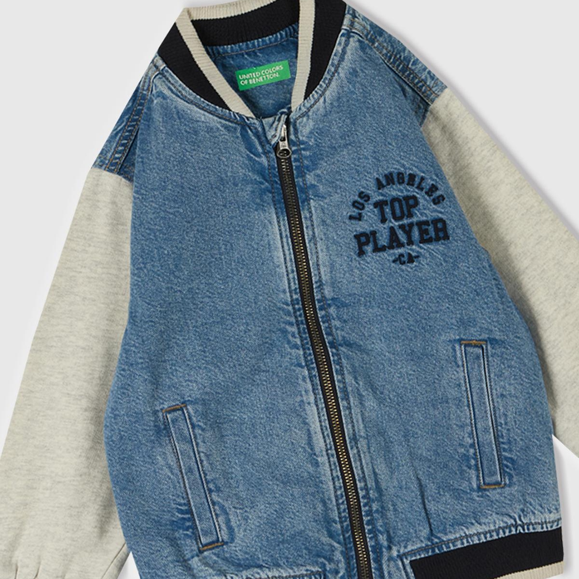 Erkek Çocuk Denim Önü Baskılı Denim Bomber Ceket