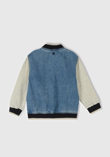  Erkek Çocuk Denim Önü Baskılı Denim Bomber Ceket