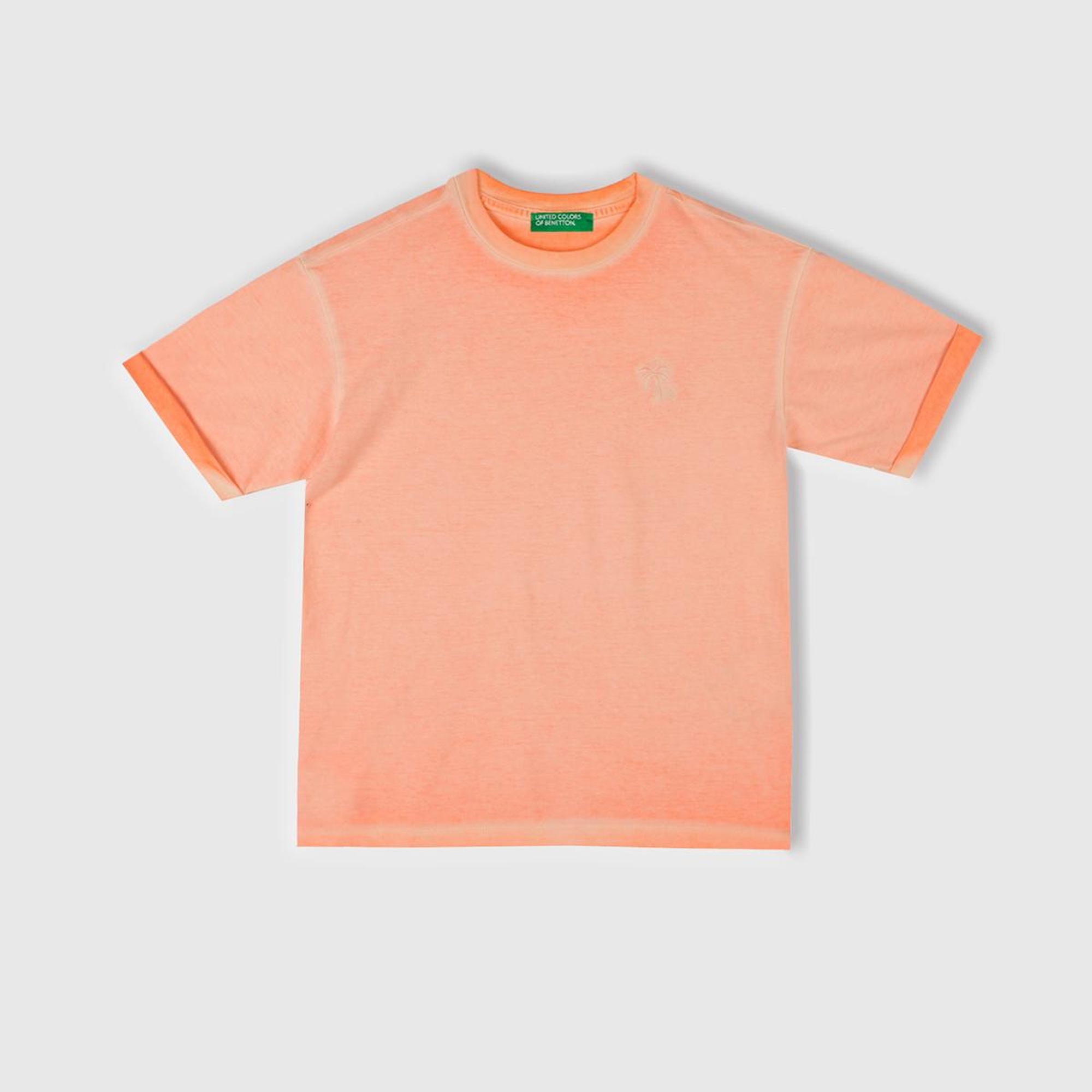 Erkek Çocuk Turuncu Soluk Efektli Logo İşlemeli Oversize T-Shirt