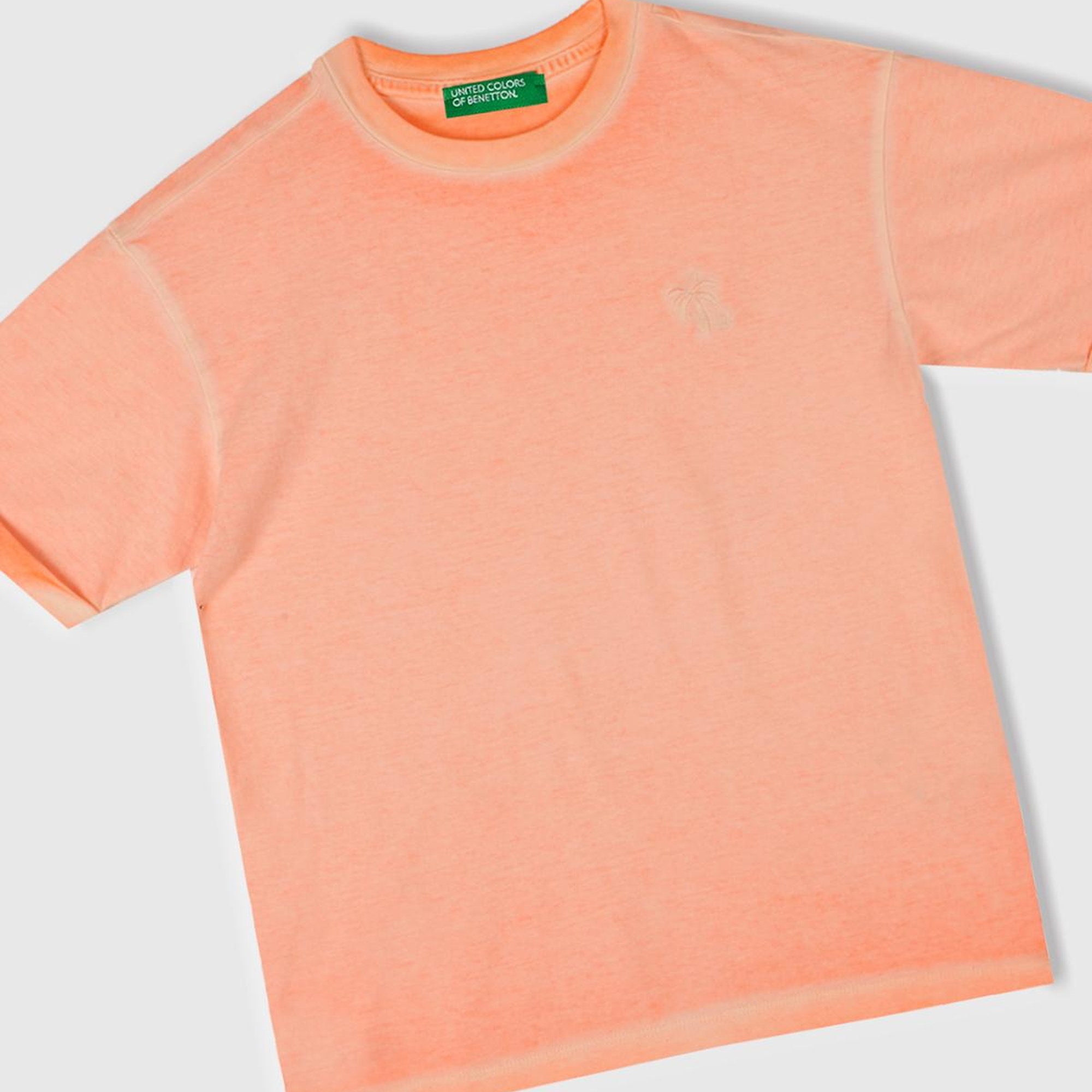 Erkek Çocuk Turuncu Soluk Efektli Logo İşlemeli Oversize T-Shirt