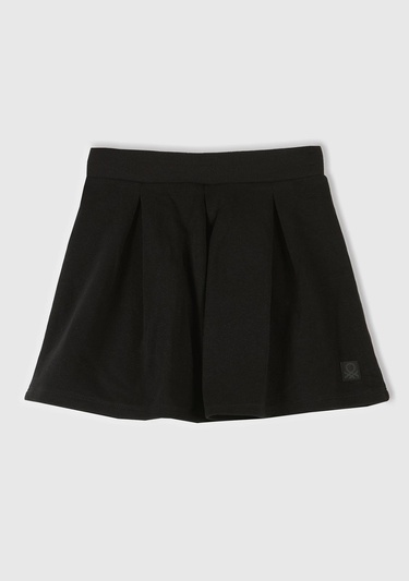  Kız Çocuk Siyah Logo Etiketli Pileli Bel Bantlı Etek