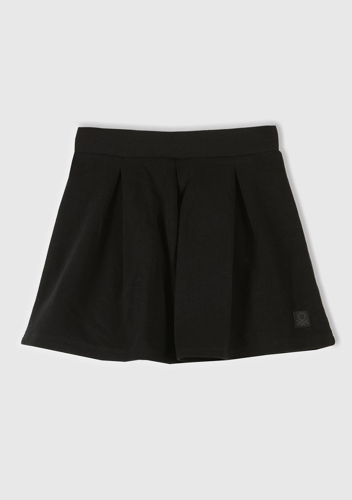  Kız Çocuk Siyah Logo Etiketli Pileli Bel Bantlı Etek