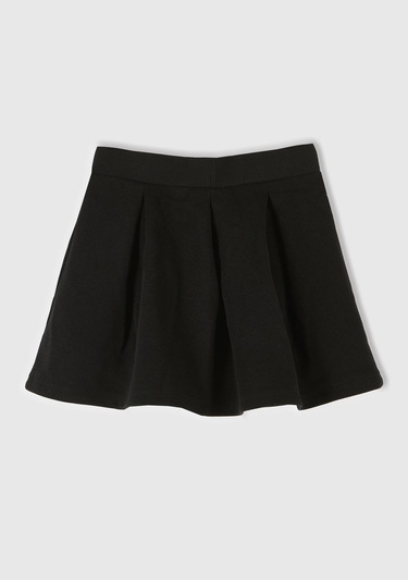  Kız Çocuk Siyah Logo Etiketli Pileli Bel Bantlı Etek