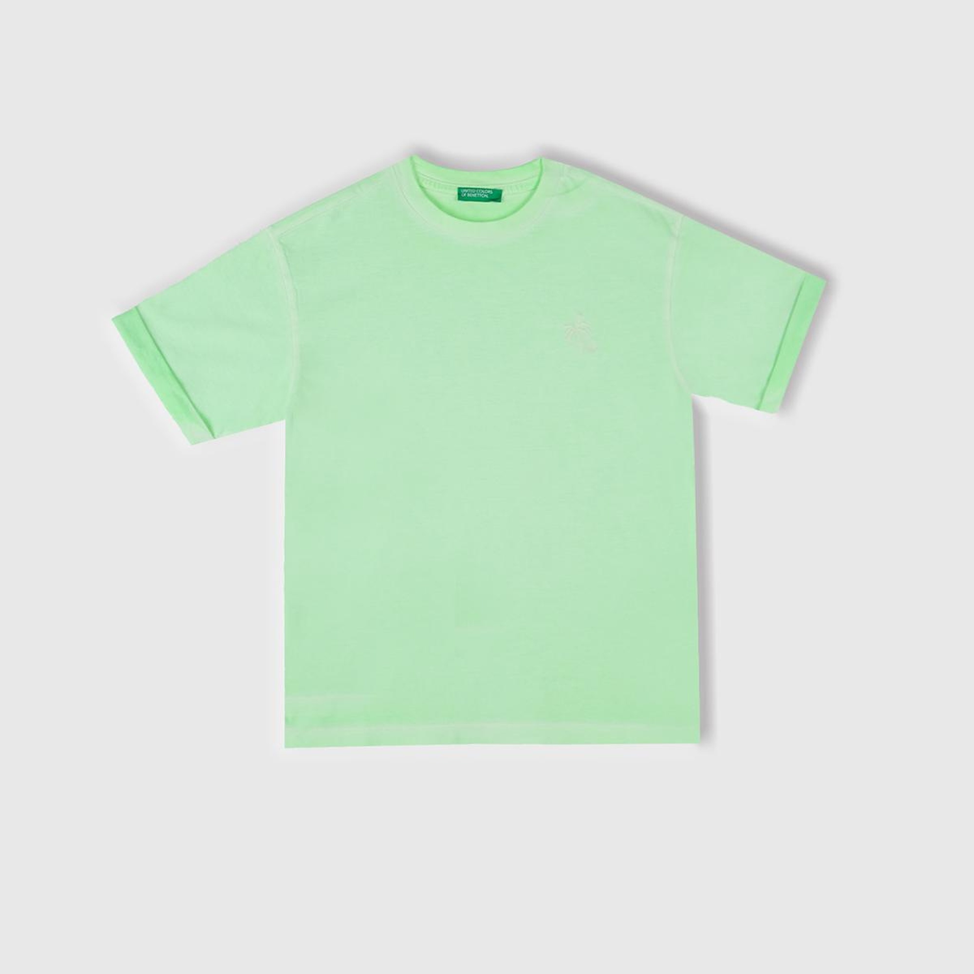 Erkek Çocuk Açık Yeşil Soluk Efektli Logo İşlemeli Oversize T-Shirt