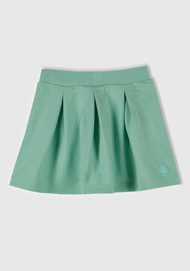  Kız Çocuk Su Yeşili Logo Etiketli Pileli Bel Bantlı Etek