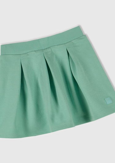  Kız Çocuk Su Yeşili Logo Etiketli Pileli Bel Bantlı Etek
