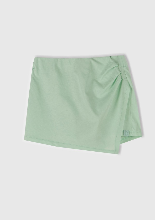  Kız Çocuk Su Yeşili Beli Lastikli Şort Etek