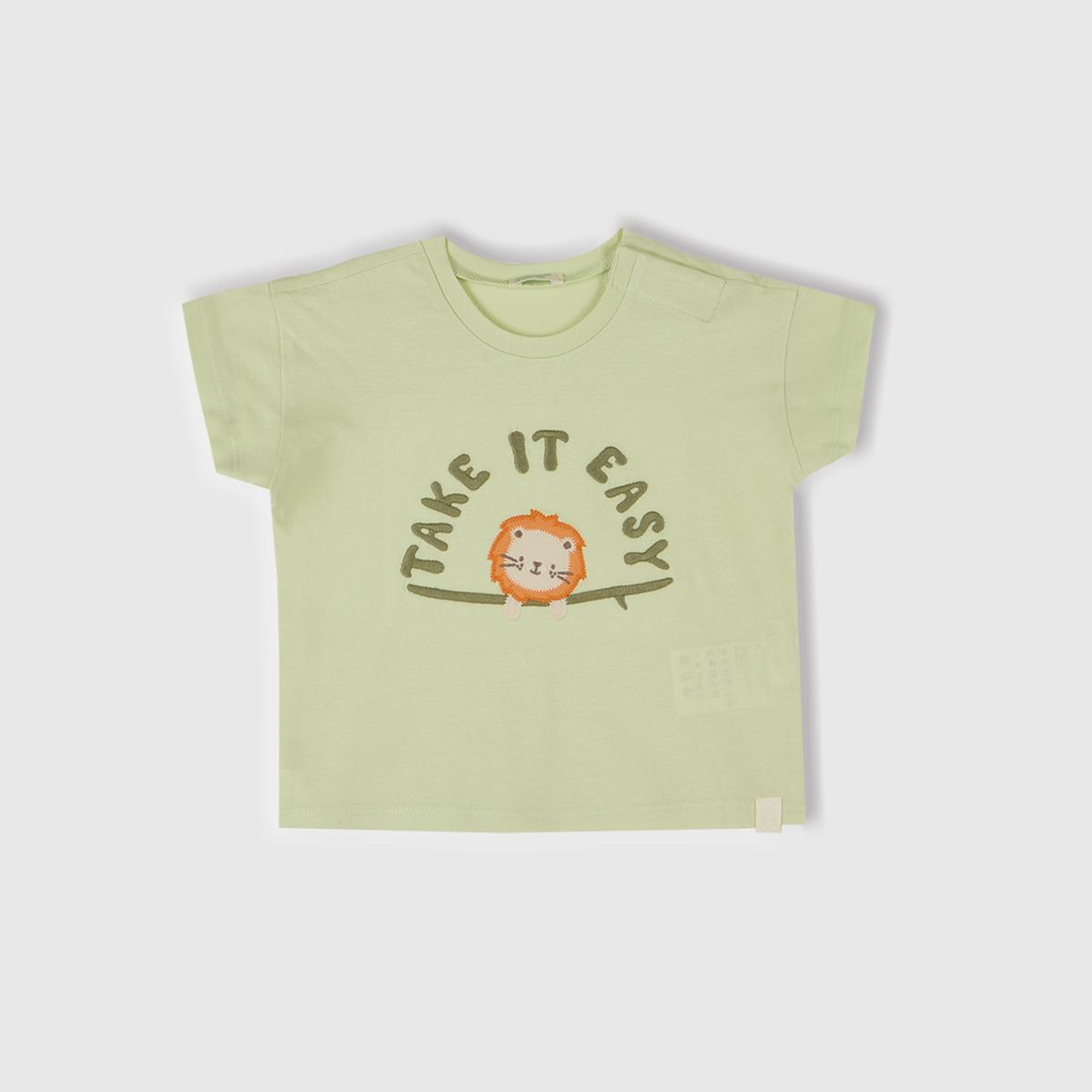 Bebek Su Yeşili Aplikeli ve Baskılı Bisiklet Yaka T-Shirt