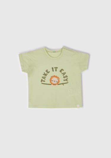  Bebek Su Yeşili Aplikeli ve Baskılı Bisiklet Yaka T-Shirt