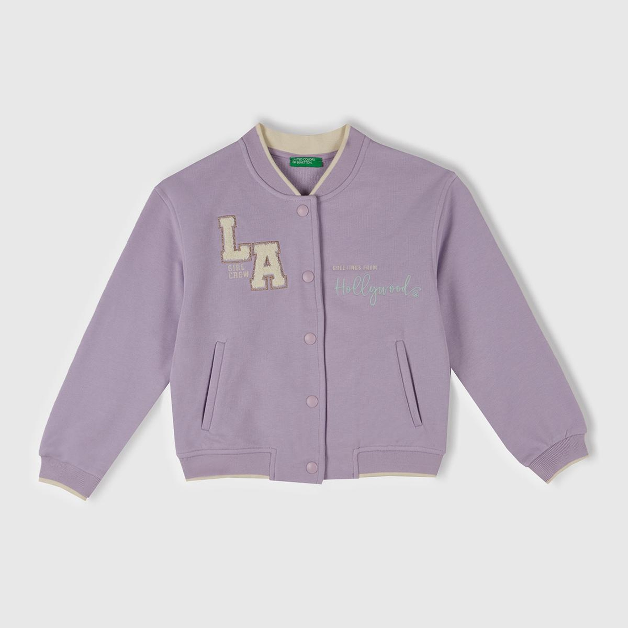 Kız Çocuk Lila İşlemeli Baskılı Çıtçıt Düğmeli Bomber Ceket