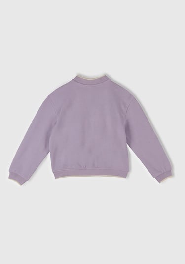  Kız Çocuk Lila İşlemeli Baskılı Çıtçıt Düğmeli Bomber Ceket