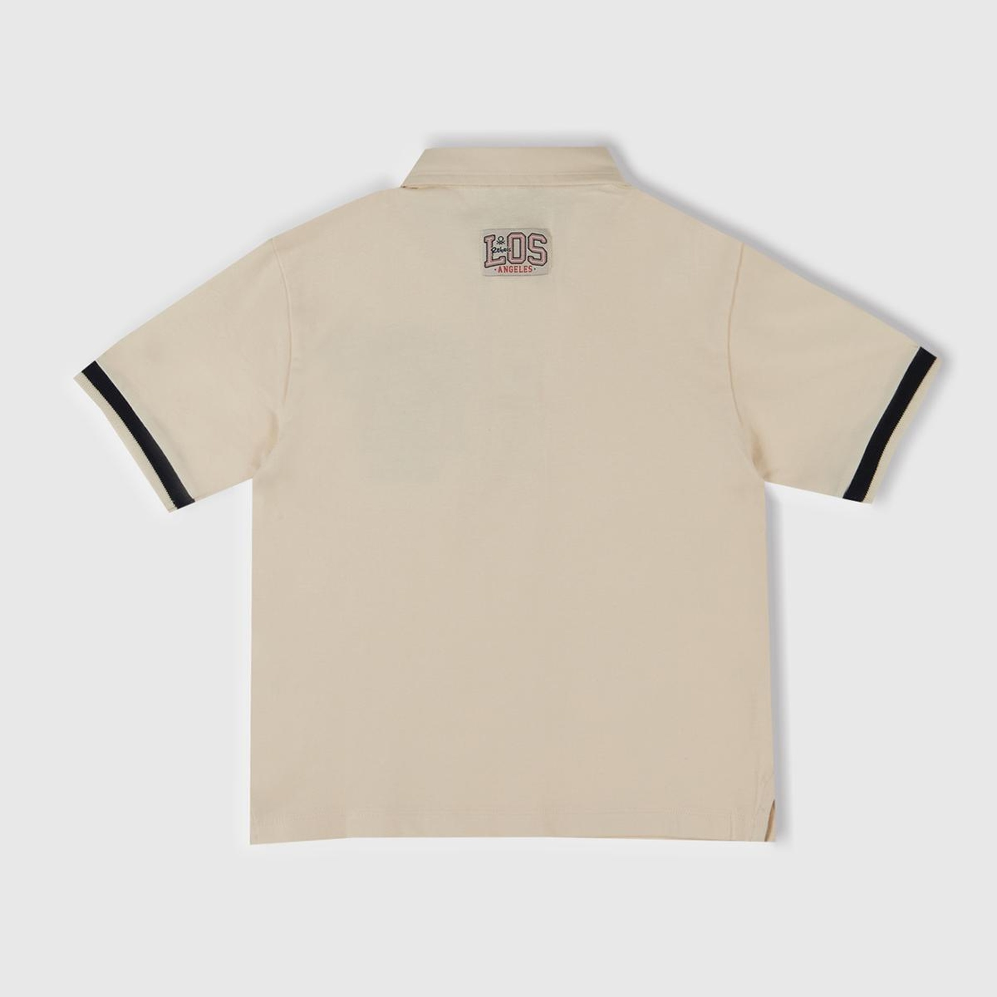 Erkek Çocuk Ekru Baskılı Dokuma Manşetli Polo T-Shirt