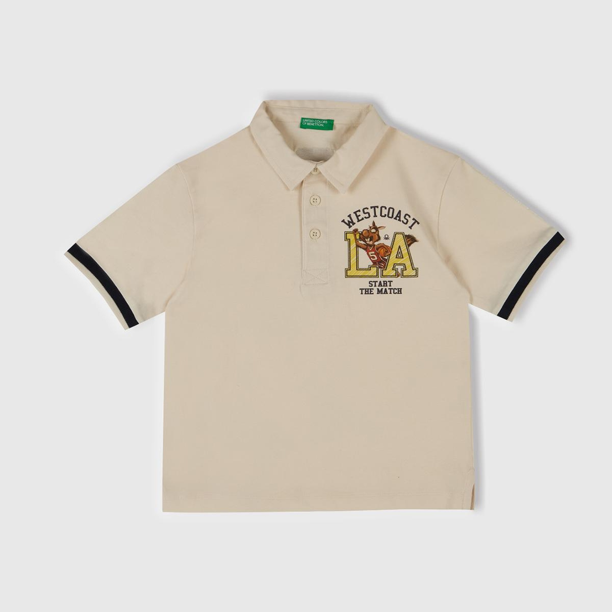 Erkek Çocuk Ekru Baskılı Dokuma Manşetli Polo T-Shirt