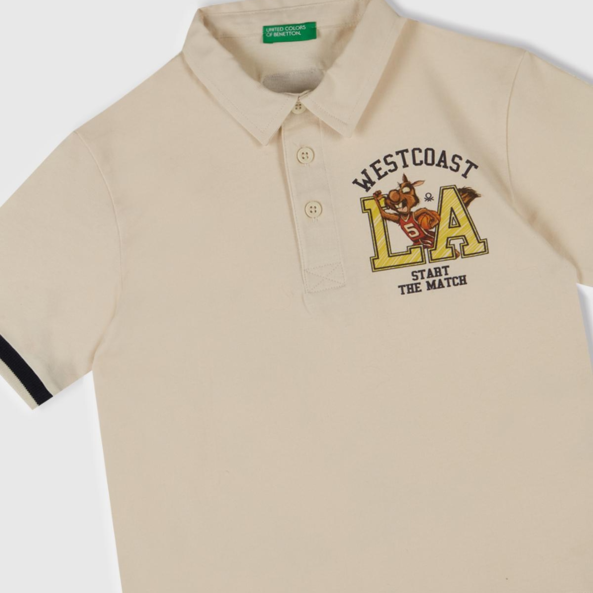 Erkek Çocuk Ekru Baskılı Dokuma Manşetli Polo T-Shirt