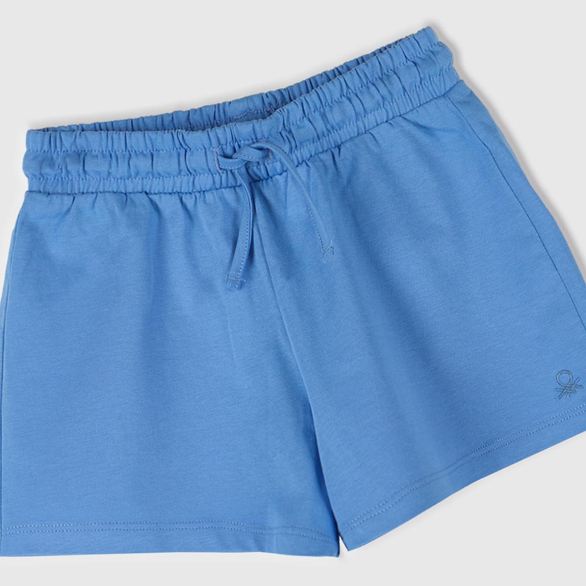 Kız Çocuk Mavi Logo İşlemeli Beli İpli Şort
