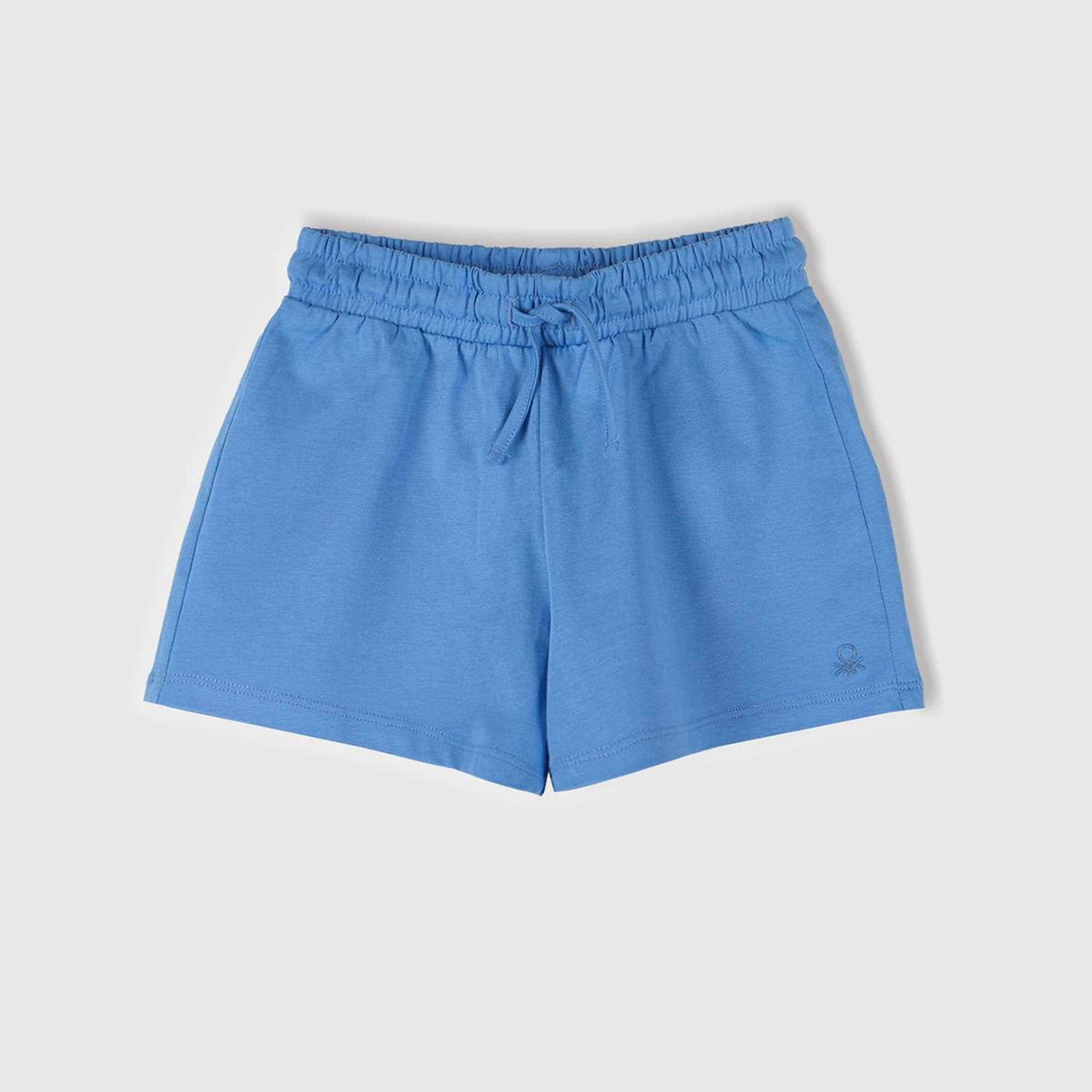 Kız Çocuk Mavi Logo İşlemeli Beli İpli Şort