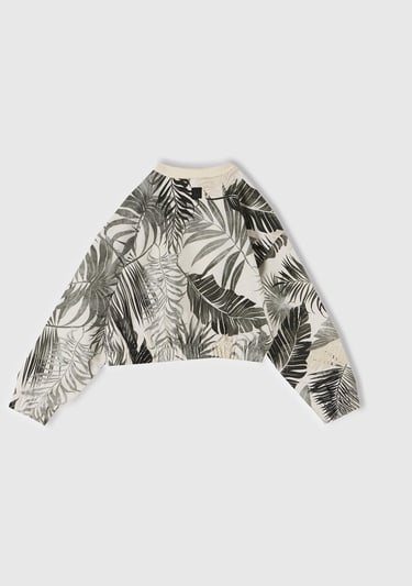  Kız Çocuk Siyah Mix Tamamı Desenli Logo Etiketli Ribanalı Sweatshirt