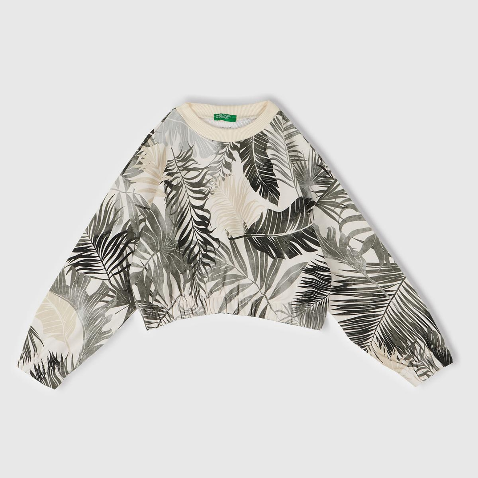 Kız Çocuk Siyah Mix Tamamı Desenli Logo Etiketli Ribanalı Sweatshirt