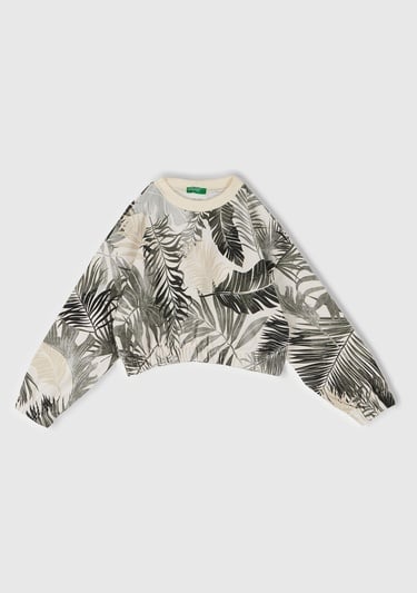  Kız Çocuk Siyah Mix Tamamı Desenli Logo Etiketli Ribanalı Sweatshirt