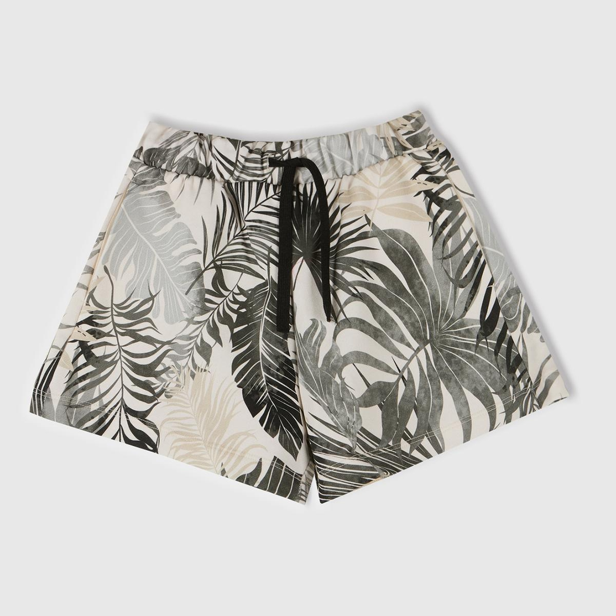 Kız Çocuk Siyah Mix Tamamı Baskılı Logo Etiketli Beli İpli Şort