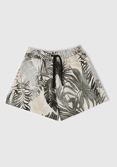  Kız Çocuk Siyah Mix Tamamı Baskılı Logo Etiketli Beli İpli Şort