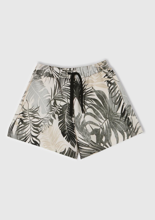  Kız Çocuk Siyah Mix Tamamı Baskılı Logo Etiketli Beli İpli Şort