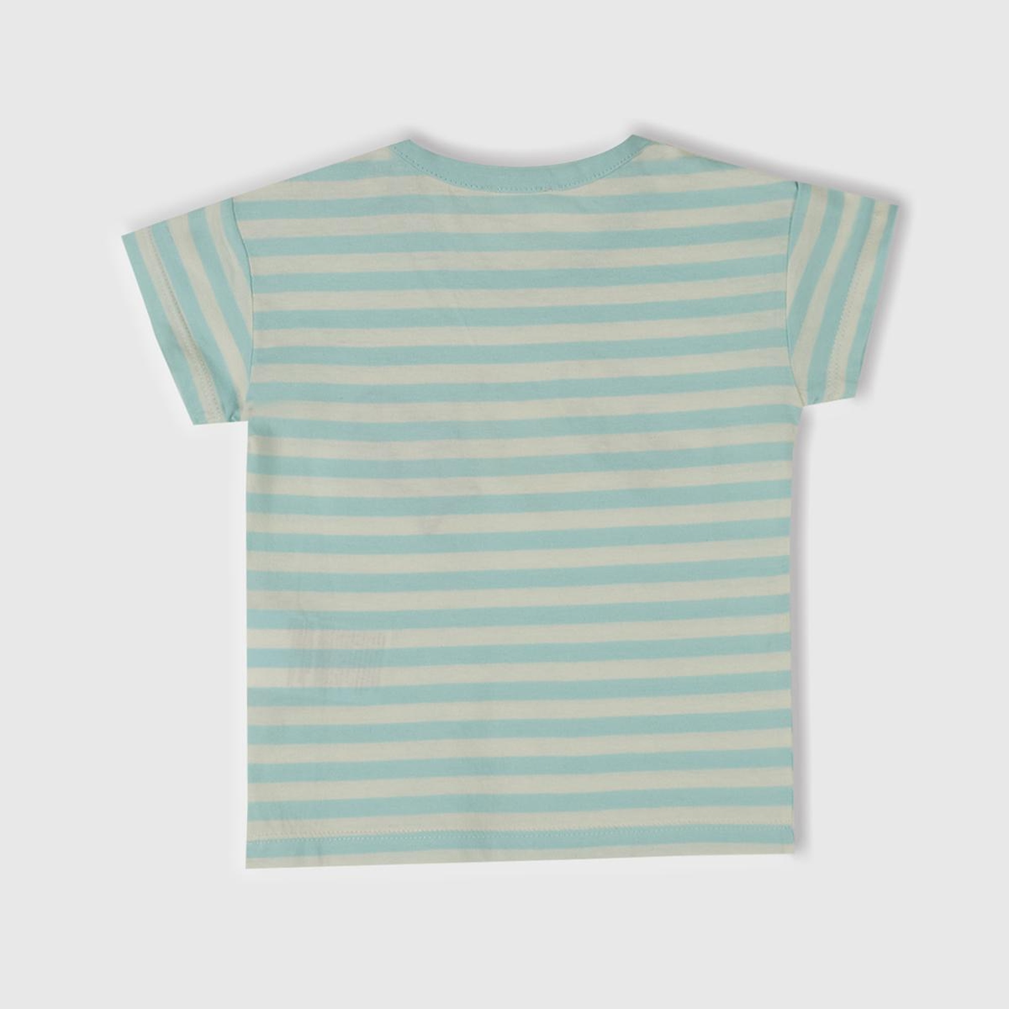 Bebek Toz Mavi Çizgili Önü Baskılı Omzu Logo Düğmeli T-Shirt