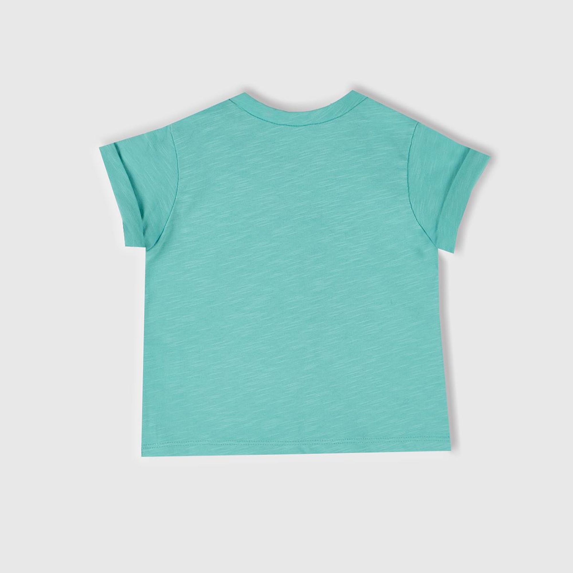 Bebek Su Yeşili Önü Baskılı Omzu Çıtçıtlı Manşet Detaylı T-Shirt