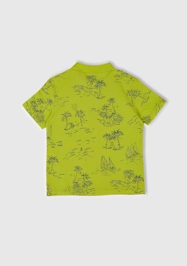  Erkek Çocuk Sarı Desenli Logo Etiketli Polo T-Shirt
