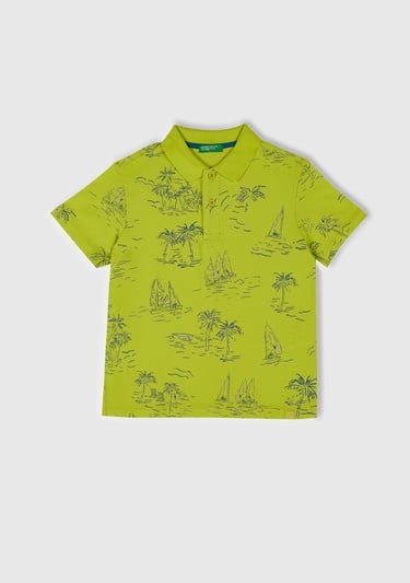  Erkek Çocuk Sarı Desenli Logo Etiketli Polo T-Shirt