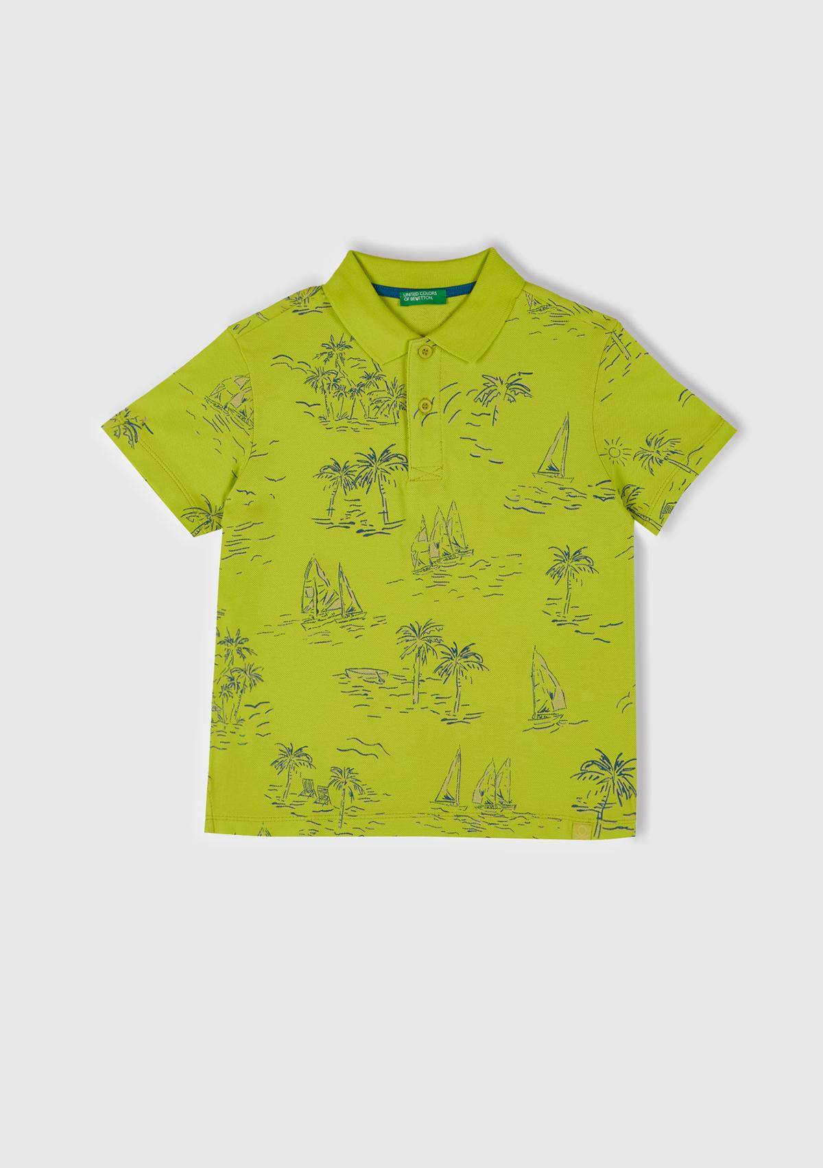  Erkek Çocuk Sarı Desenli Logo Etiketli Polo T-Shirt