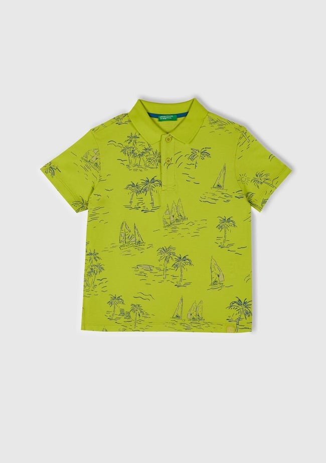  Erkek Çocuk Sarı Desenli Logo Etiketli Polo T-Shirt