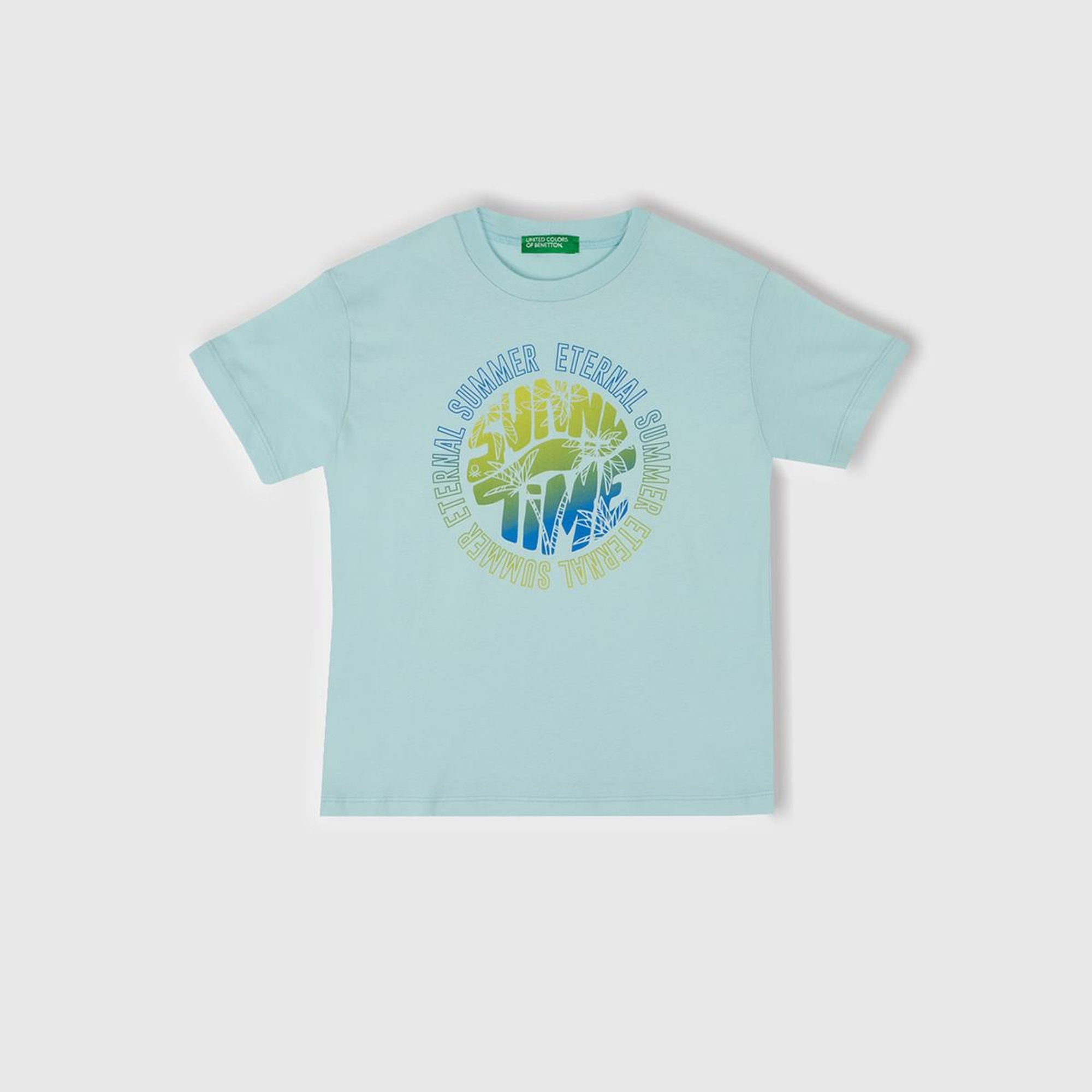 Erkek Çocuk Turkuaz Slogan Baskılı T-Shirt