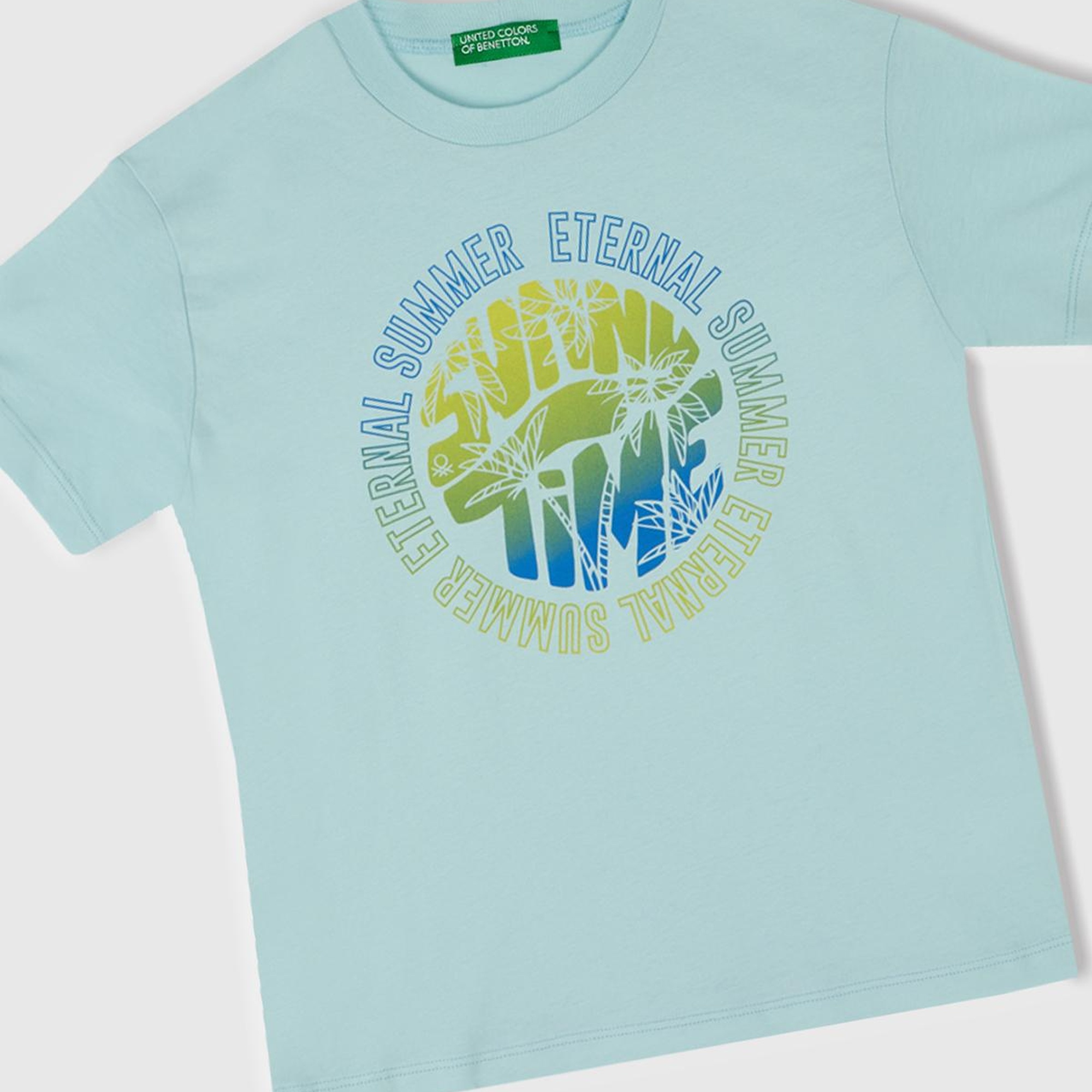 Erkek Çocuk Turkuaz Slogan Baskılı T-Shirt