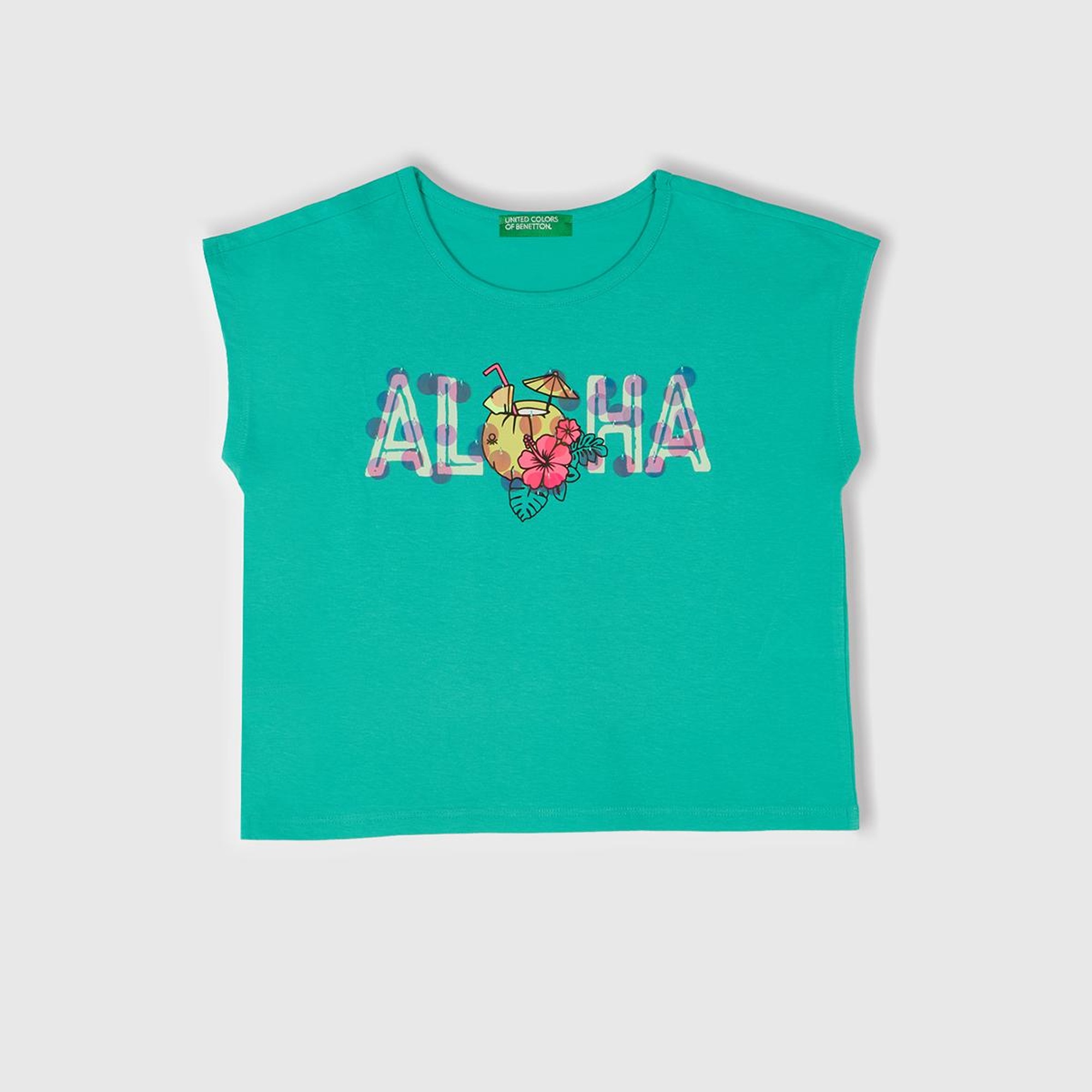 Kız Çocuk Yeşil Baskılı Payet İşleme Detaylı T-Shirt