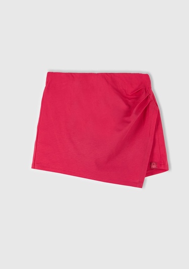  Kız Çocuk Fuşya Beli Lastikli Şort Etek