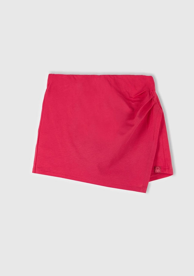  Kız Çocuk Fuşya Beli Lastikli Şort Etek