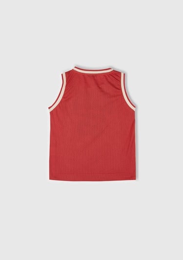  Erkek Çocuk Kırmızı Baskılı File Efekti Detaylı Basketbol Atleti
