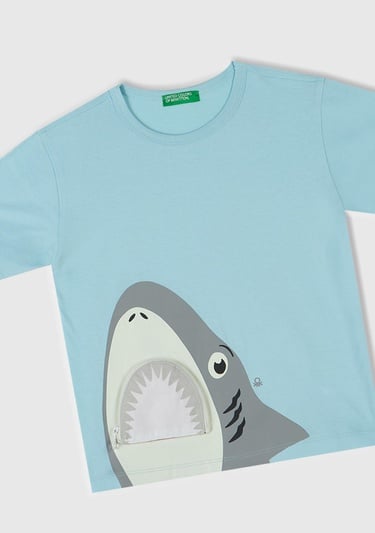  Erkek Çocuk Turkuaz 3D Baskılı T-Shirt