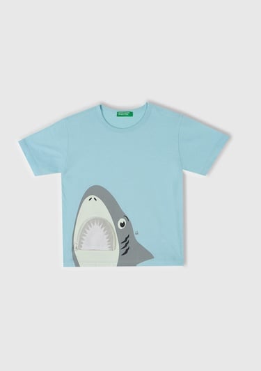  Erkek Çocuk Turkuaz 3D Baskılı T-Shirt