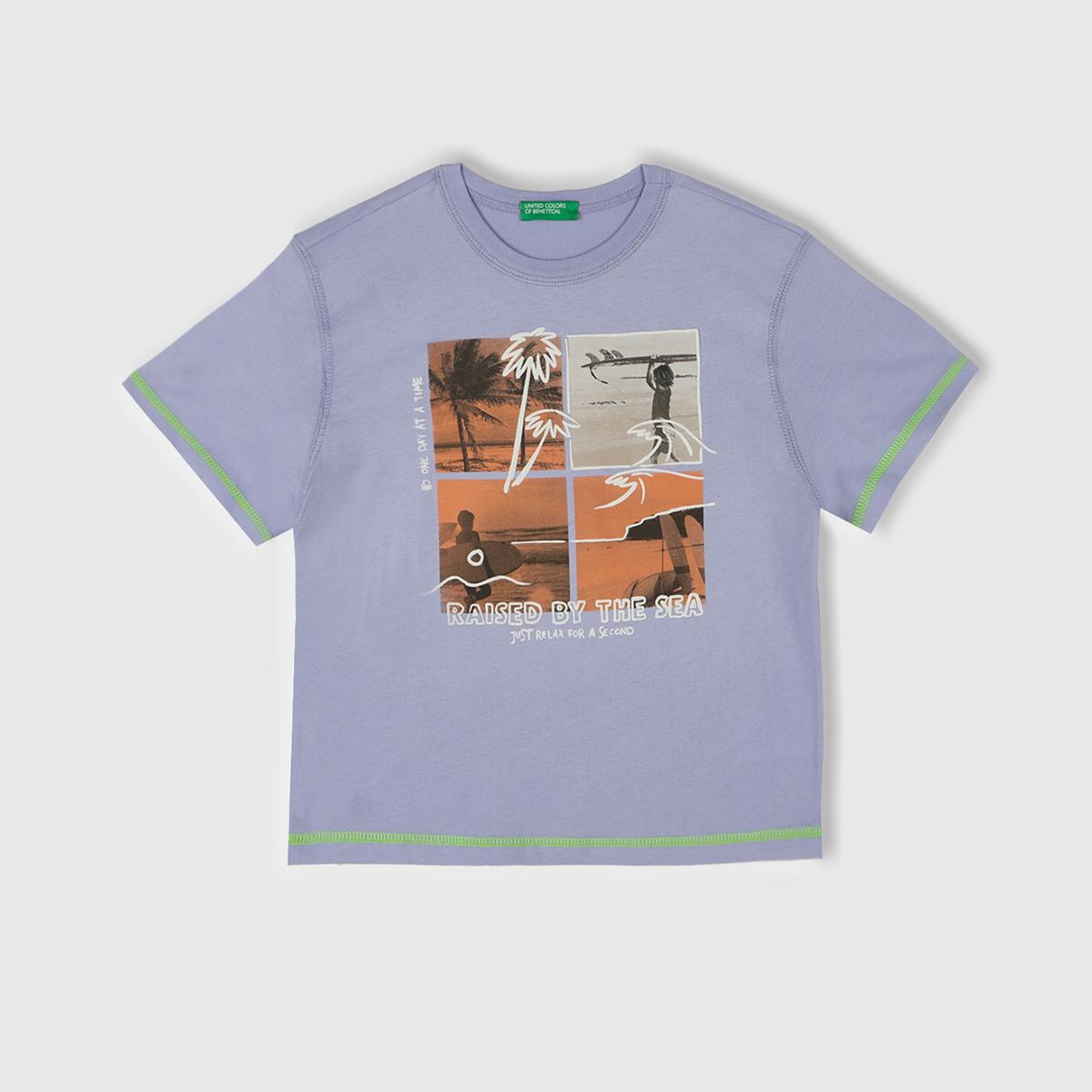 Erkek Çocuk Mor Fotoğraf Baskılı Kabartma Detaylı Kontrastlı T-Shirt