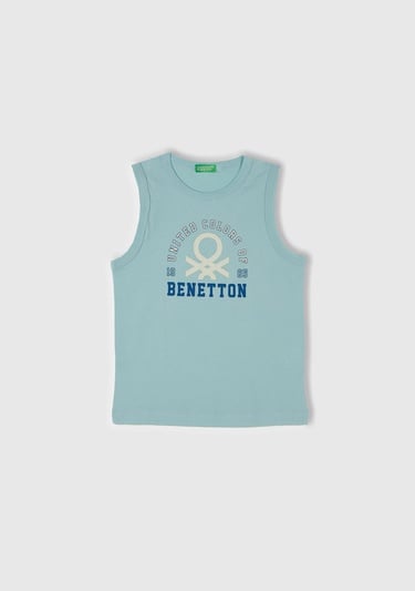  Erkek Çocuk Turkuaz Benetton Logo Baskılı Atlet