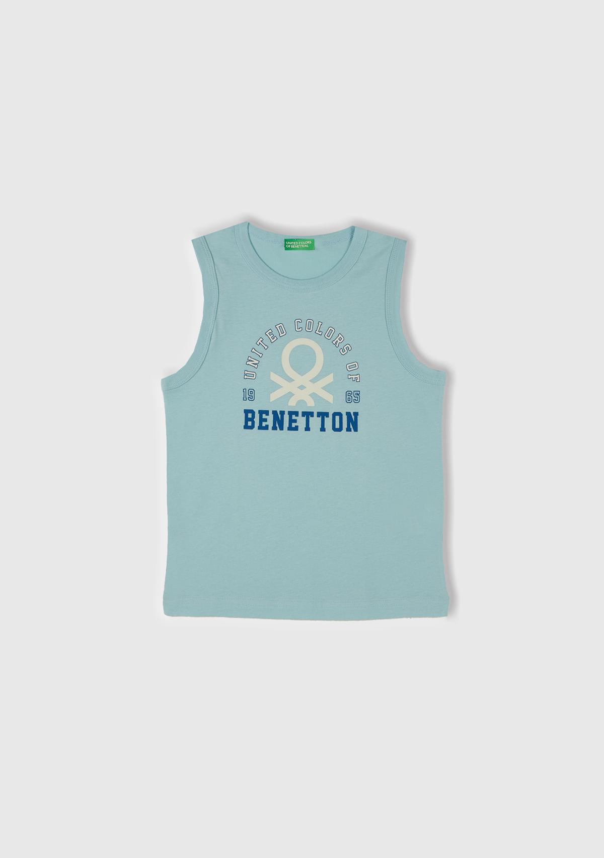  Erkek Çocuk Turkuaz Benetton Logo Baskılı Atlet