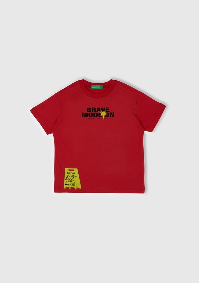  Erkek Çocuk Kırmızı Grafik Baskılı Kısa Kollu T-Shirt