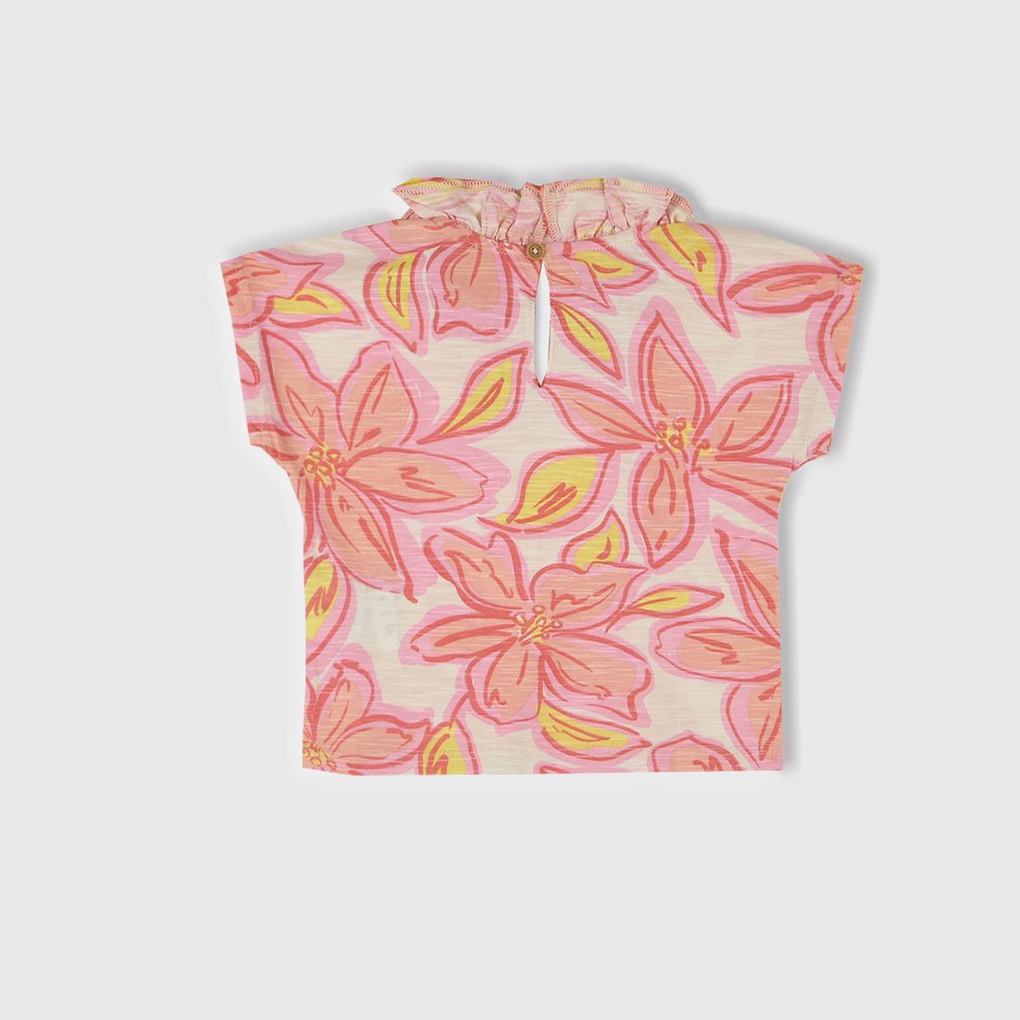 Bebek Yavruağzı Tamamı Desenli Yakası Fırfırlı Kimono Kol T-Shirt