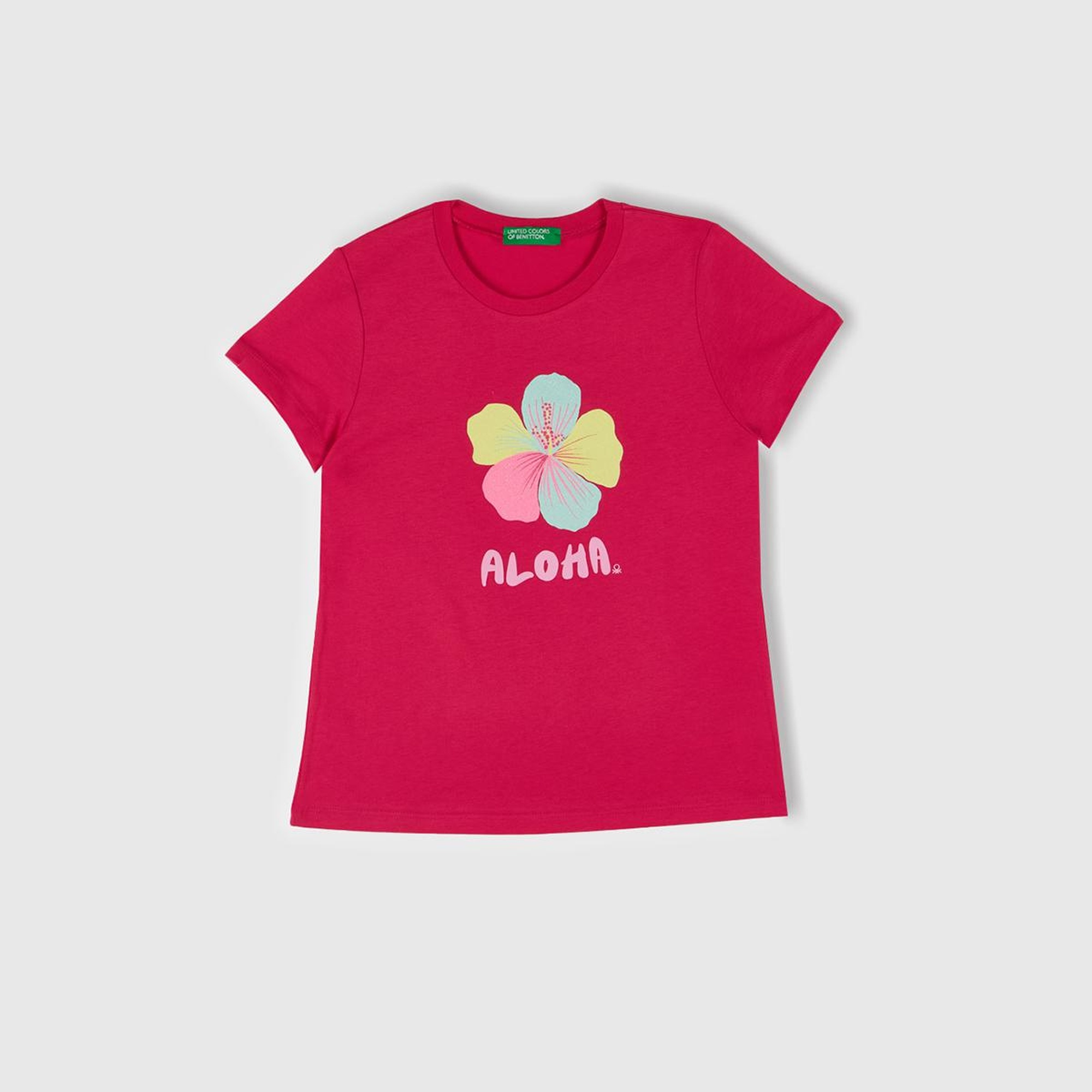 Kız Çocuk Fuşya Simli Grafik Baskılı T-Shirt